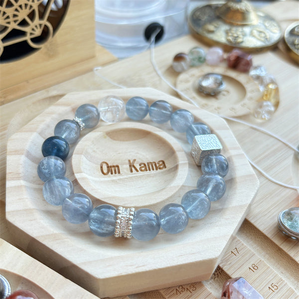 Handmade Aquarius Zodiac Bracelet with Ghost Green Blue Fluorite for Innovation and Organization | OMKAMA