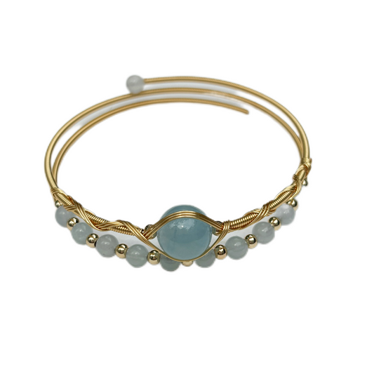 Silk art.aquamarine.Bracelet with natural crystal design wrapped in 14K gold