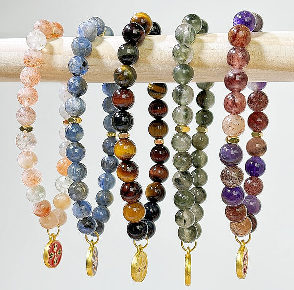 Fortune's Blessing: Five Wealth Deities Bracelet with Rare Natural Crystals in Distinct Colors