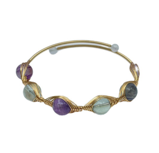 Silk art.fluorite.Bracelet with natural crystal design wrapped in 14K gold