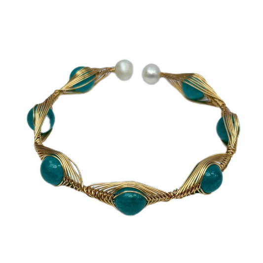 Silk art.amazonite.Bracelet with natural crystal design wrapped in 14K gold