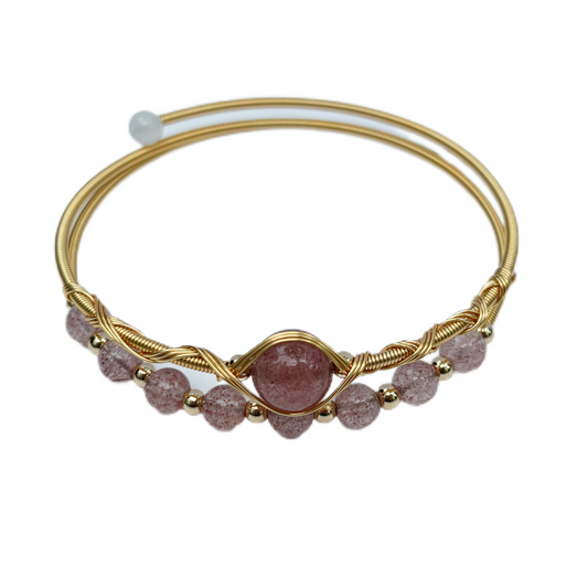 Silk art.strawberry quartz.strawberry quartz.Bracelet with natural crystal design wrapped in 14K gold